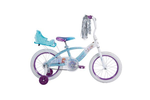 Huffy Disney Frozen 16" EZ Build Girls Bike with Sleigh Doll Carrier, White/Blue