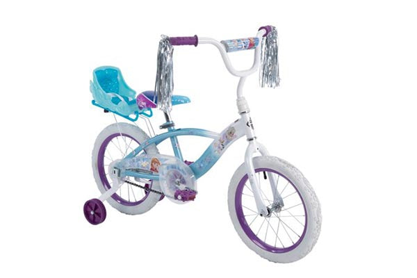 Huffy Disney Frozen 16" EZ Build Girls Bike with Sleigh Doll Carrier, White/Blue