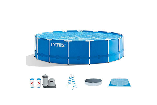 Intex 18ft x 48in Metal Frame Above Ground Round Family Swimming Pool Set with Filter and Pump