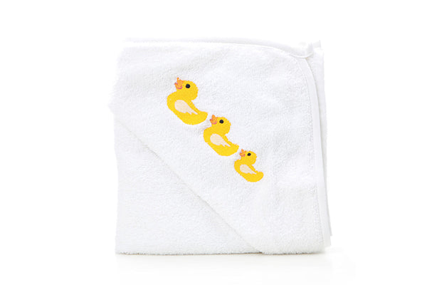 Junior Joy White Embroidered Baby Hooded Towel - Duck