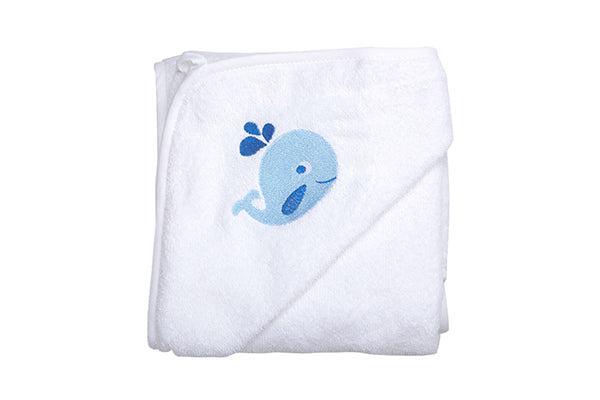 Junior Joy White Embroidered Baby Hooded Towel - Shark