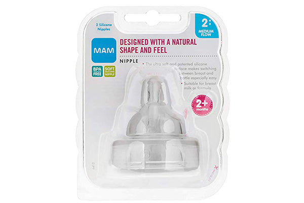 MAM Soft Silicone Nipple Medium Flow (2 pack), 2M+