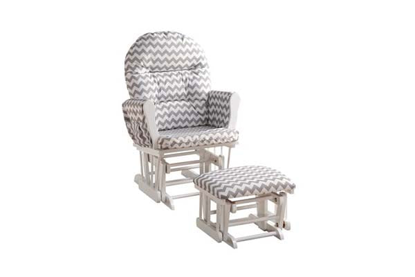 Naomi Home Brisbane Glider & Ottoman Set-Cushion Color: Gray Chevron, Finish: White