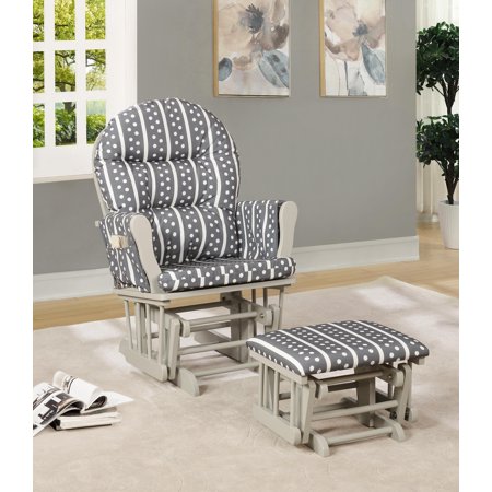 Naomi Home Brisbane Glider & Ottoman Set-Cushion Color: Gray Stripe Polka, Finish: Light Gray