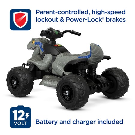 Power Wheels Jurassic World Dino Racer, Grey Ride-On ATV for Kids