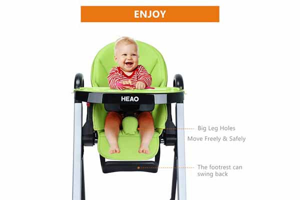 HEAO Foldable High Chair Reclining Height Adjustable 4 Wheels Green