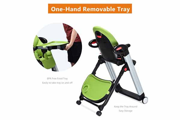 HEAO Foldable High Chair Reclining Height Adjustable 4 Wheels Green