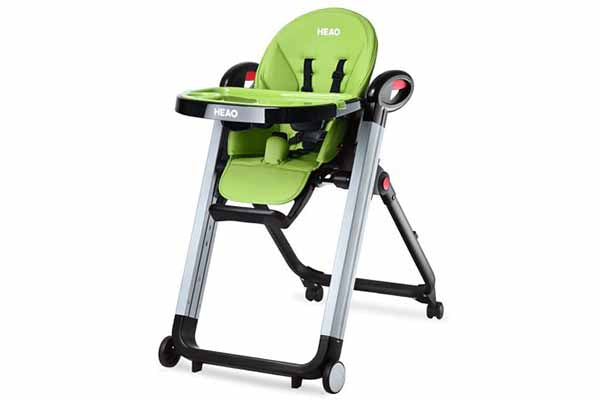 HEAO Foldable High Chair Reclining Height Adjustable 4 Wheels Green