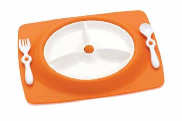 Skip Hop Mate Stay Put Mat & Plate Feeding Set - Orange (6m+)