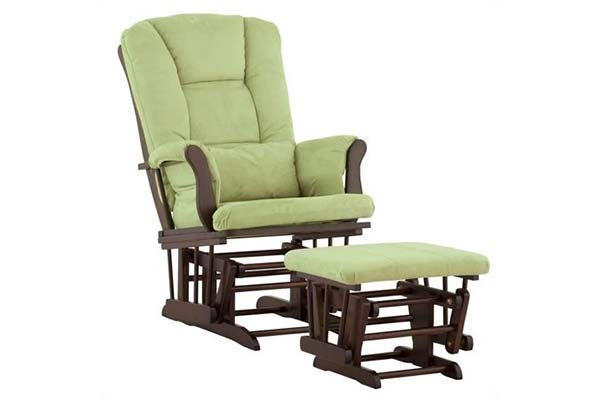 Storkcraft Tuscany Glider and Ottoman with Lumbar Pillow Espresso with Sage Cushions