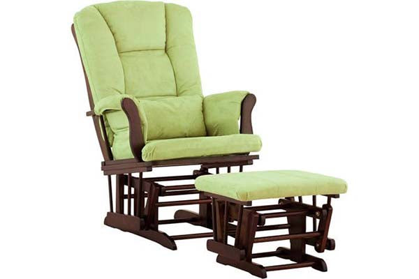 Storkcraft Tuscany Glider and Ottoman with Lumbar Pillow Espresso with Sage Cushions