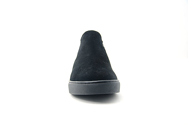 Venettini 55-Bolton Black Suede Slip-On Sneakers with Grey Elastic