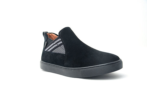 Venettini 55-Bolton Black Suede Slip-On Sneakers with Grey Elastic