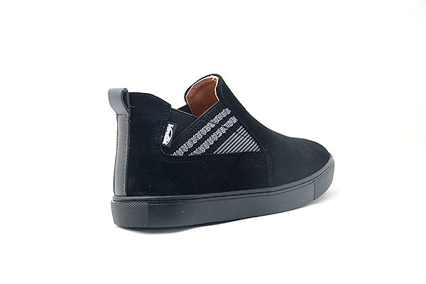 Venettini 55-Bolton Black Suede Slip-On Sneakers with Grey Elastic