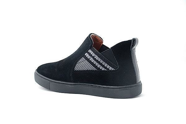 Venettini 55-Bolton Black Suede Slip-On Sneakers with Grey Elastic