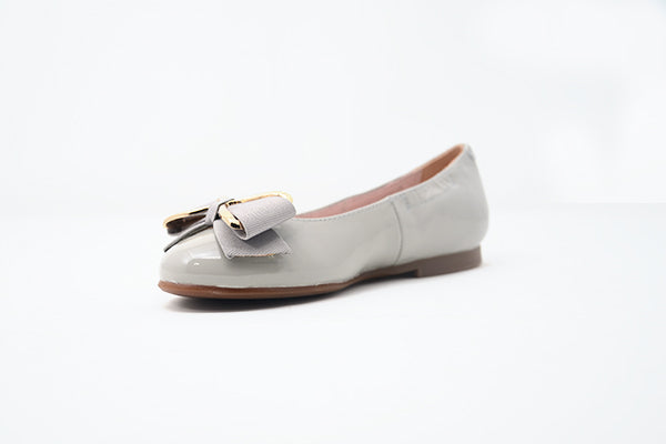 Venettini Girls 55-Darcy 3 Light Grey Patent Leather Flat Shoe