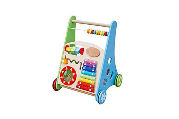 Pidoko Kids Block and Roll Cart - Wooden Push and Pull Baby Walker with Multiple Activity Centre