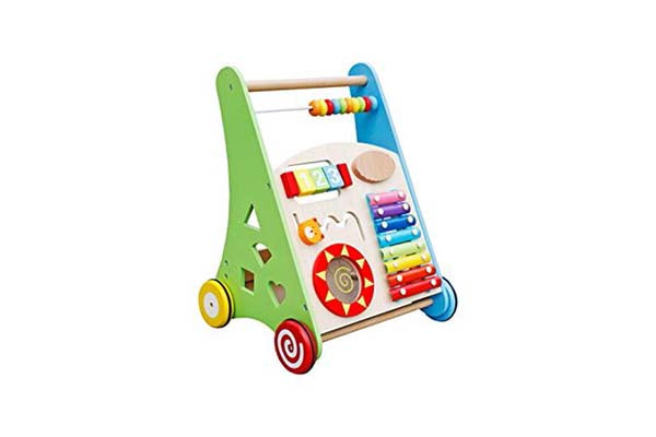 Pidoko Kids Block and Roll Cart - Wooden Push and Pull Baby Walker with Multiple Activity Centre