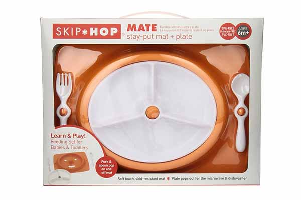 Skip Hop Mate Stay Put Mat & Plate Feeding Set - Orange (6m+)